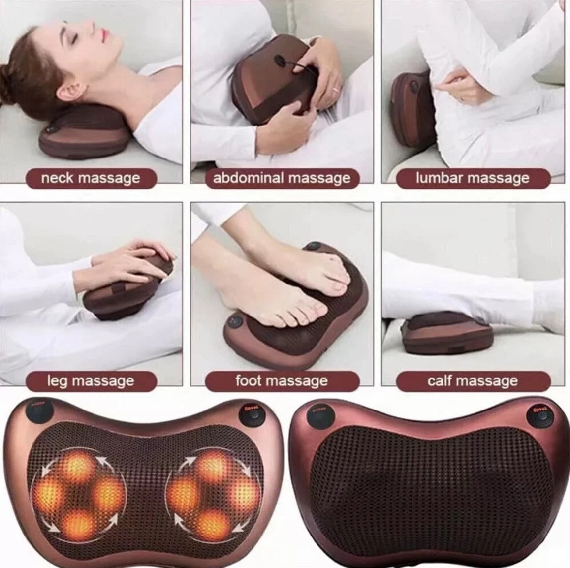 Neck and Back Massager Pillow with 3D Kneading - Electric Shiatsu Cushion