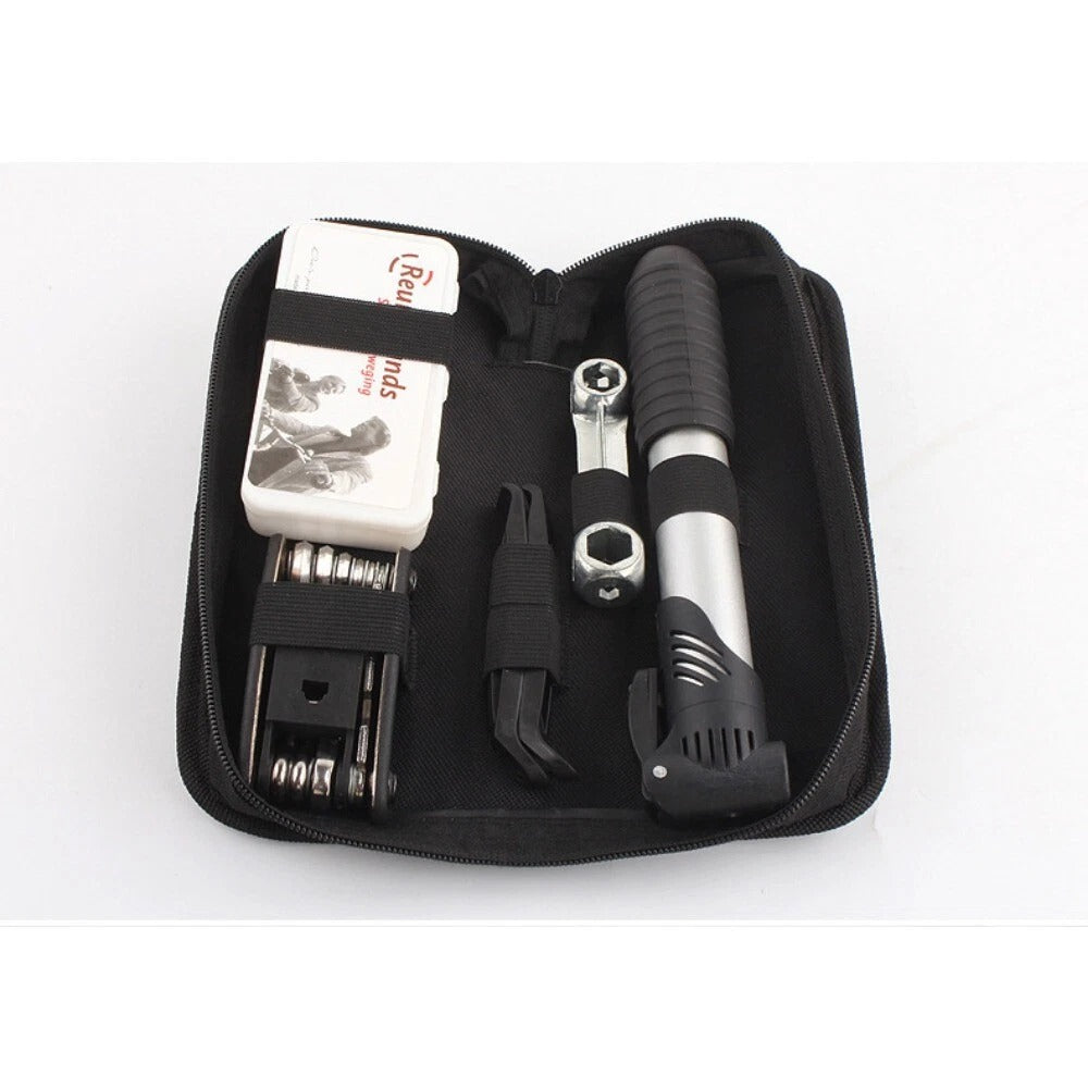 Bike Cycle Bicycle Frame Tools Puncture Repair Kit Carry Case Bag with Pump Set
