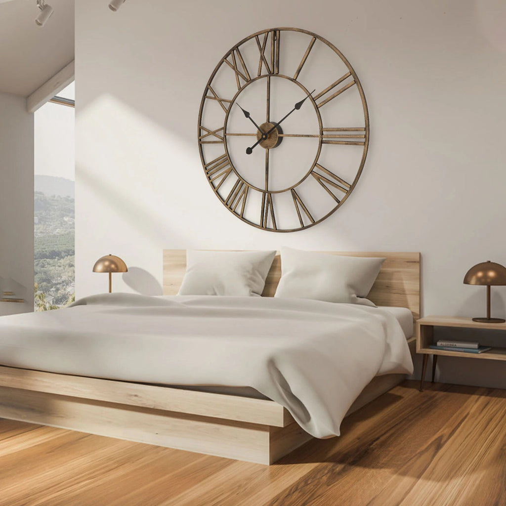 Extra Large Roman Numerals Skeleton Wall Clock Big Giant Open Face Round Clocks