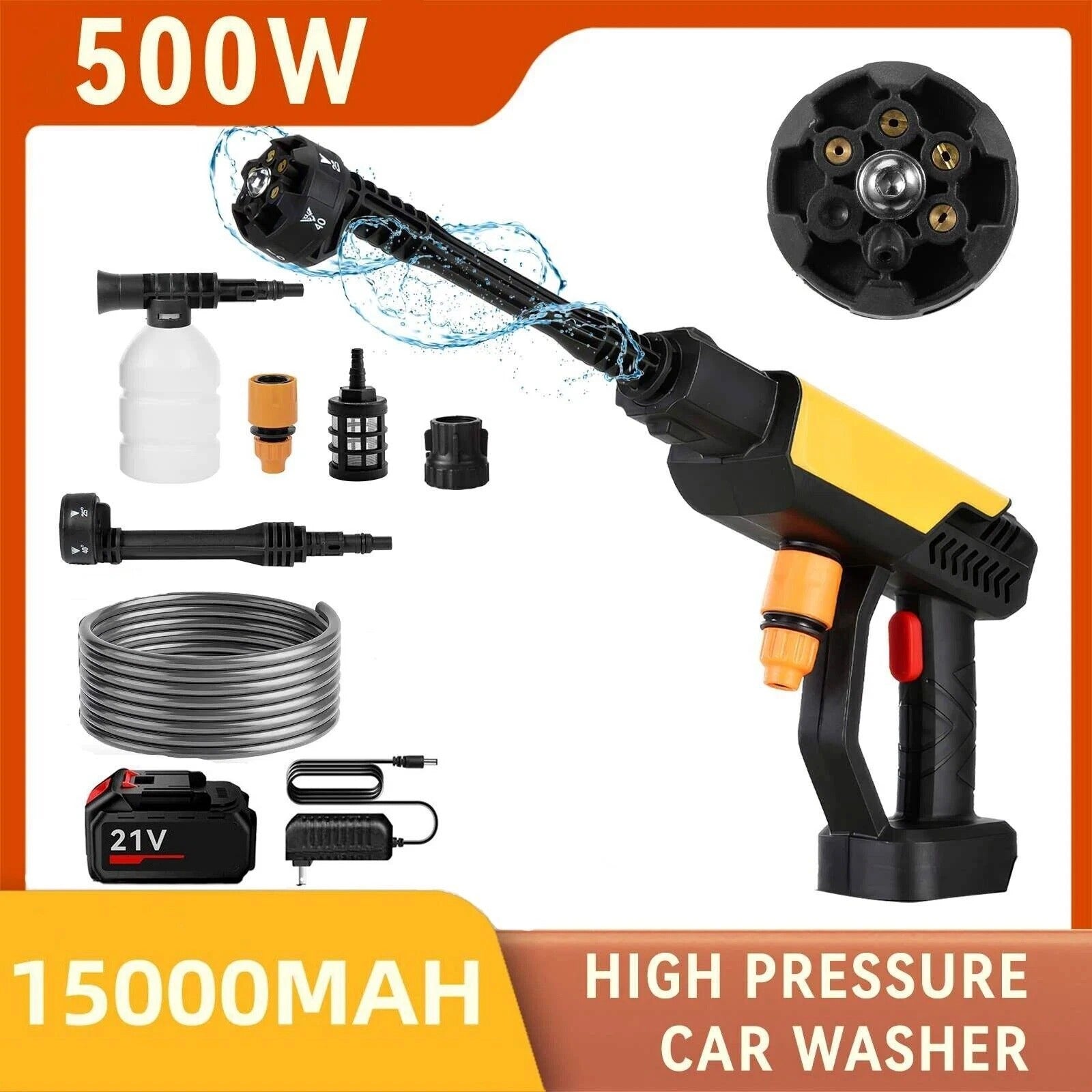 2 Battery Cordless Car High Pressure Washer Jet Water Wash Cleaner Gun Portable