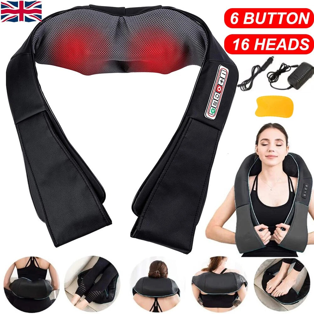 Electric Shiatsu Back Neck Shoulder Massager with Heat Kneading Body Car Home